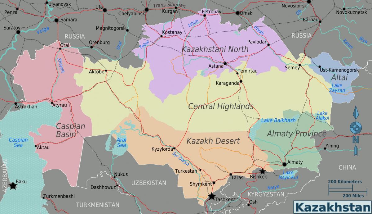 Kazakistan haritası bölgeler