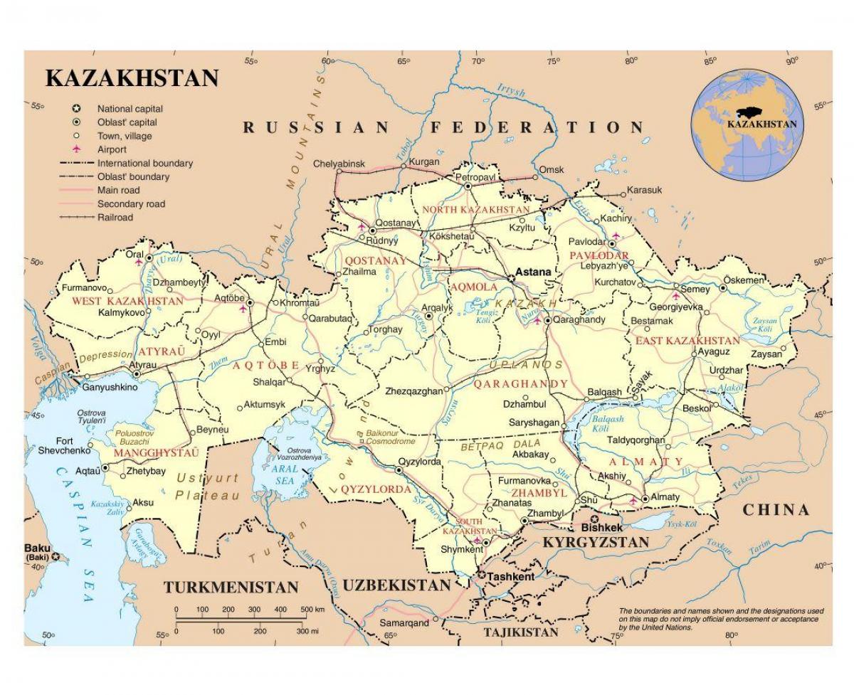 Kazakistan haritası havaalanları